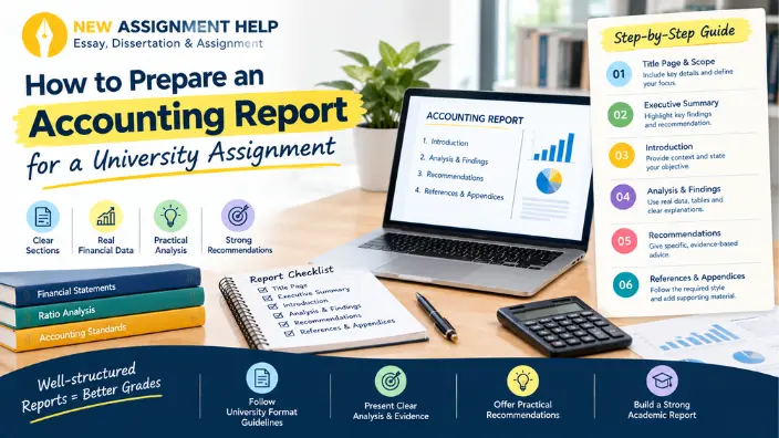 Steps to prepare an accounting report for a university assignment